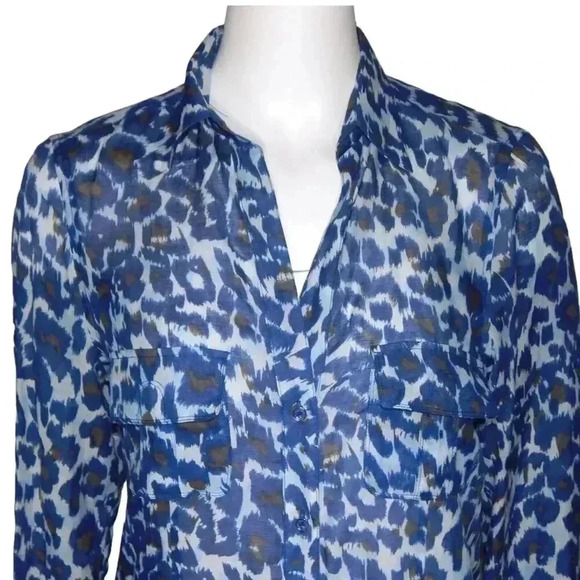 Gerard Darel Sheer Shirt Dress Size 38 US 6 Blue Leopard Print Tunic Cotton Silk - Picture 1 of 5